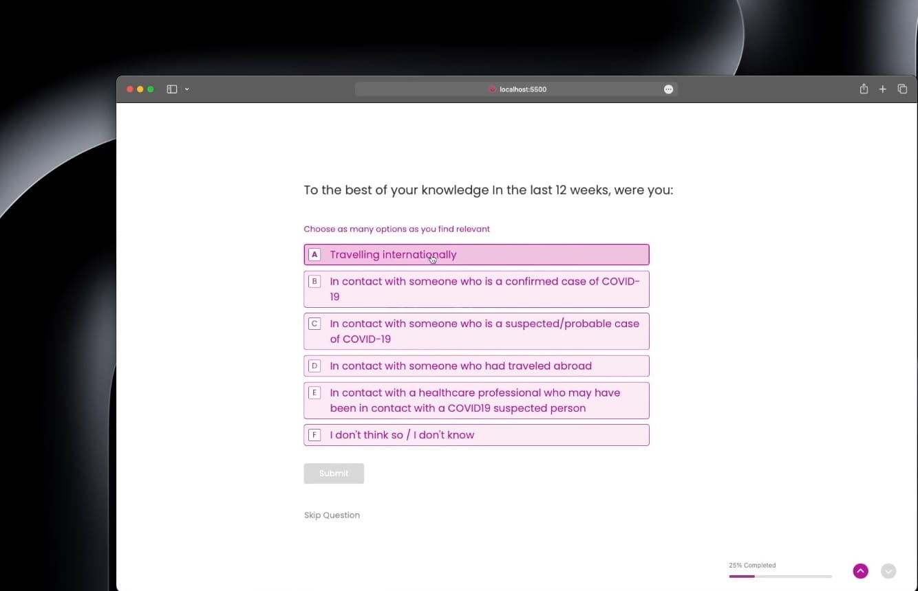 Portfolio Image of project Covid Survey App