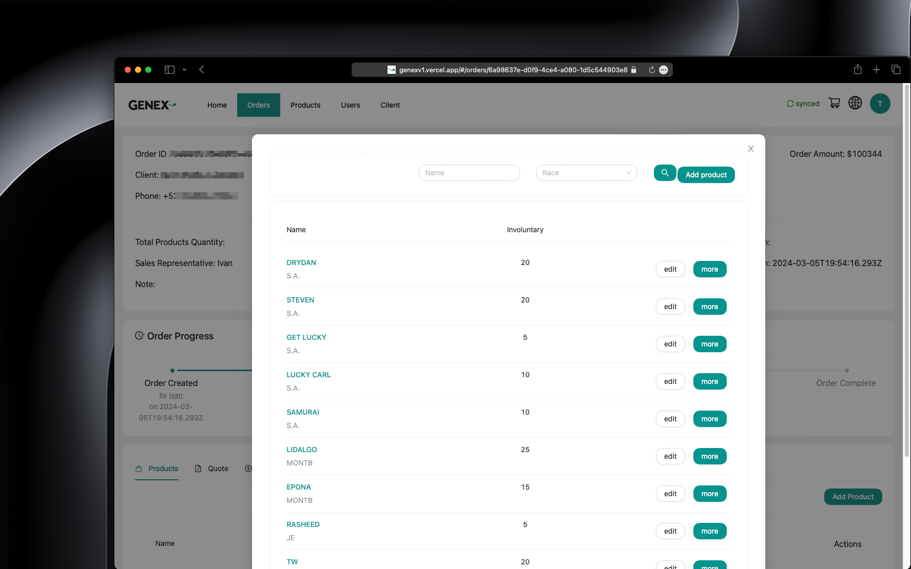 Portfolio Image of project Genex Ordering App